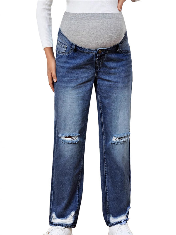 Beaumama jeans droit grossesse casual chic simple déchiré troué poches taille haute femme enceinte