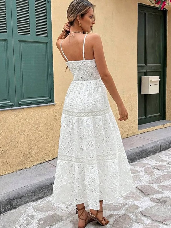 Robe longue grossesse broderie anglaise frange blanche