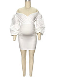 Beaumama robes courte grossesse cocktail élégant manchon de lanterne moulante col bateau baby shower femme enceinte