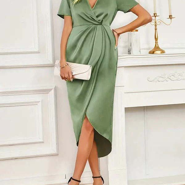 Robe mi-longue grossesse plissé fendu le côté vert
