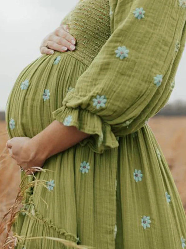 Beaumama robes photo longue grossesse bohème broderie imprimé marguerite volants fluide femme enceinte