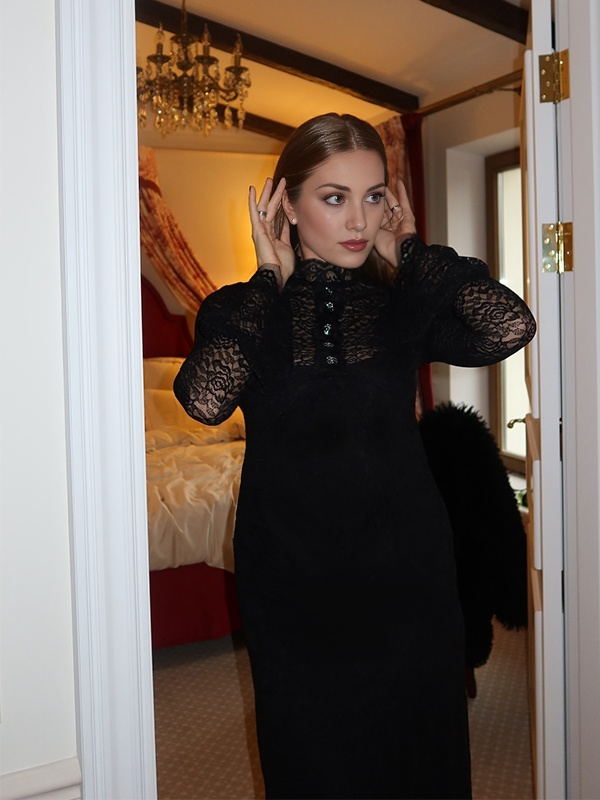 Beaumama robes dentelle grossesse taille haute col roulé photo shooting femme enceinte