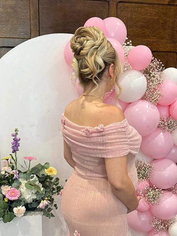 Beaumama robe longue grossesse cérémonie chic babyshower épaule dénudée tulle 3D fleurie photo moulante femme enceinte