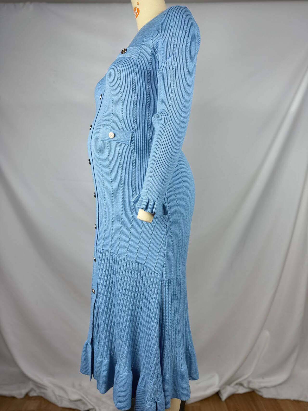 Beaumama robes longue grossesse volants boutonnage manches 3/4 élégant femme enceinte