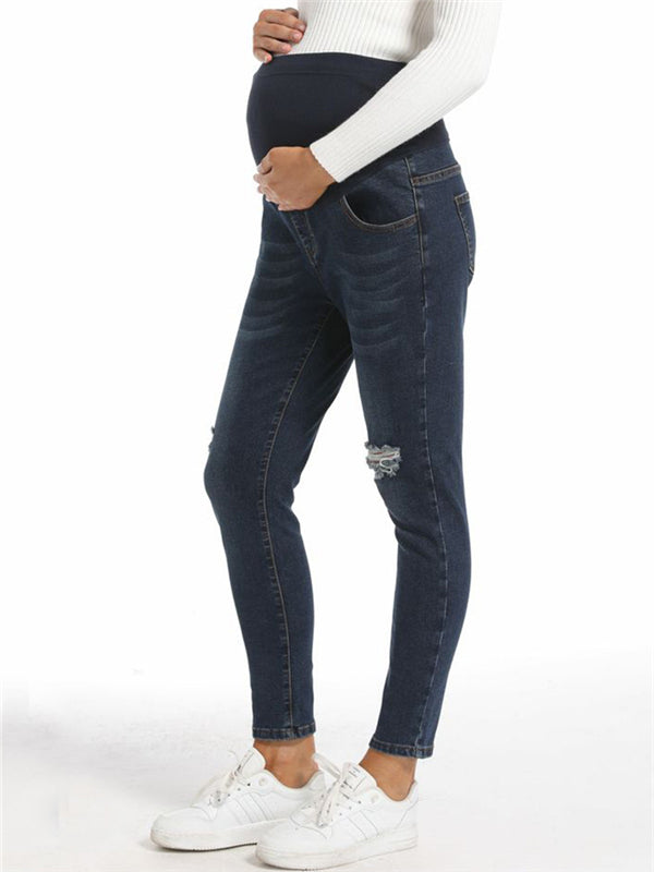 Beaumama jeans crayon grossesse casual simple poches déchiré troué taille haute femme enceinte