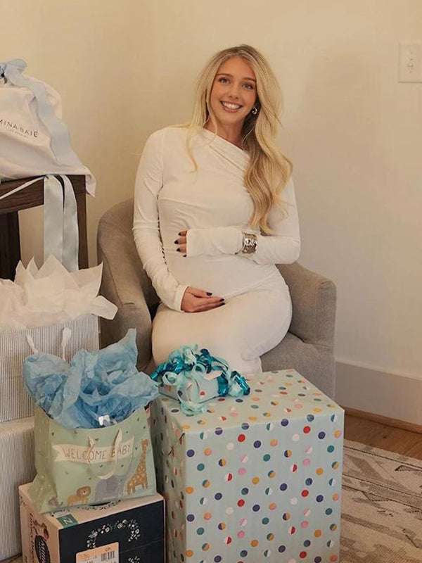 Beaumama robes longue grossesse élégant cérémonie moulante épaule asymétrique photo femme enceinte