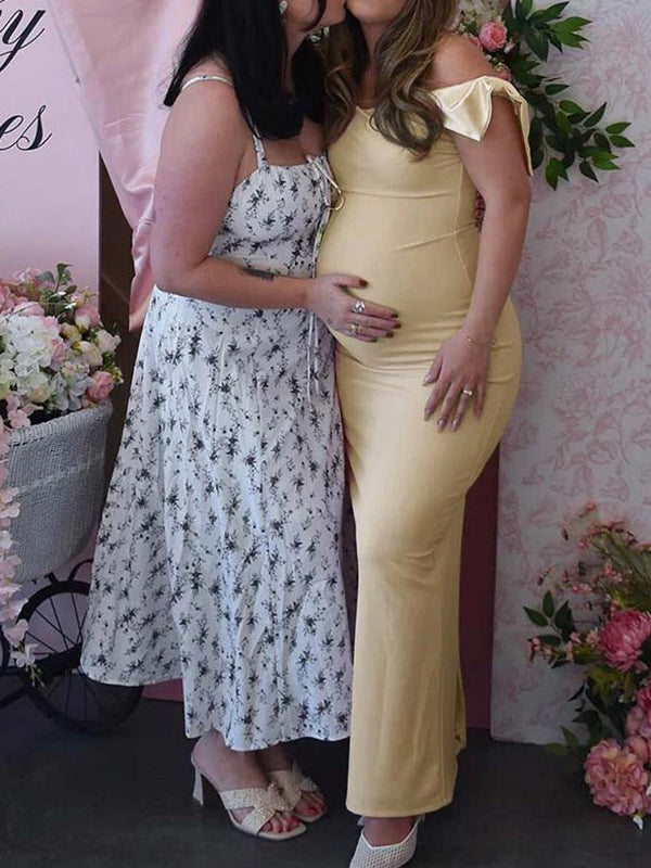 Robes de soirée grossesse nœud papillon épaule dénudée champagne