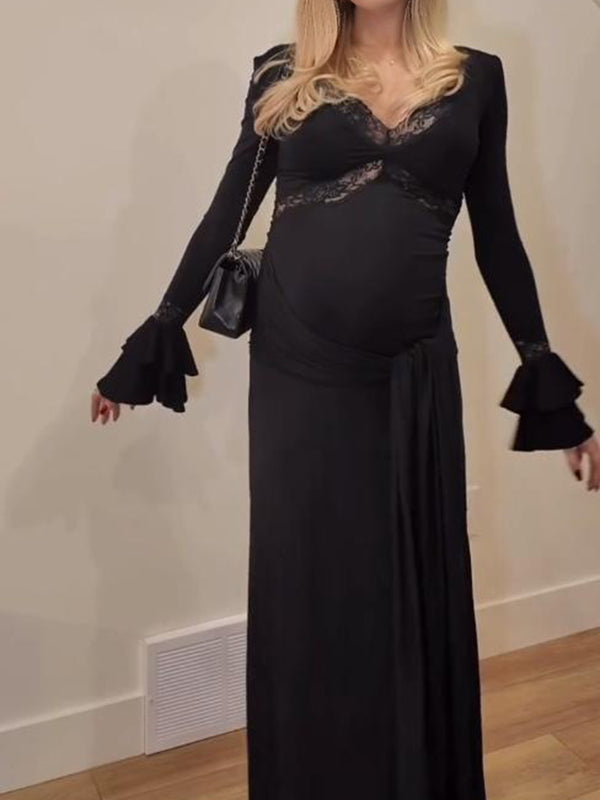 Beaumama robe longue grossesse élégant cocktail dentelle épissage volants fluide femme enceinte