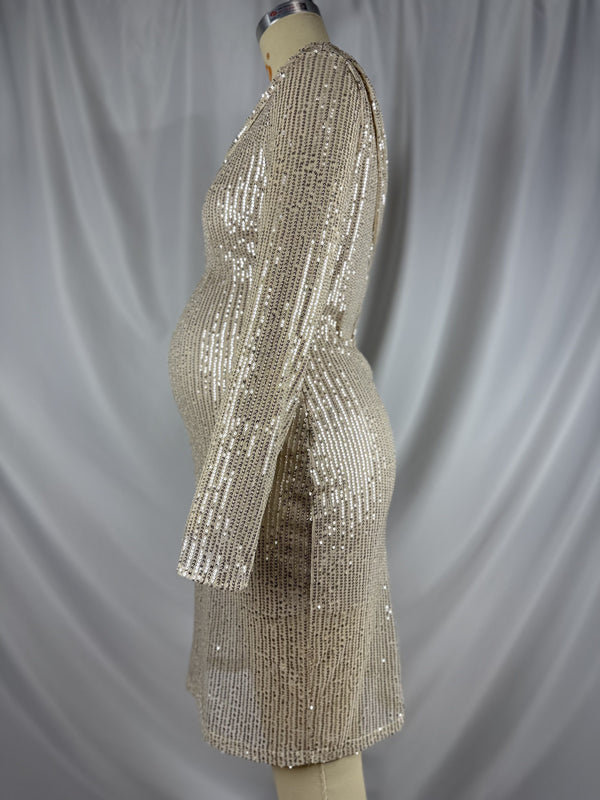 Beaumama robes courte grossesse brillante paillette asymétrique élégant femme enceinte