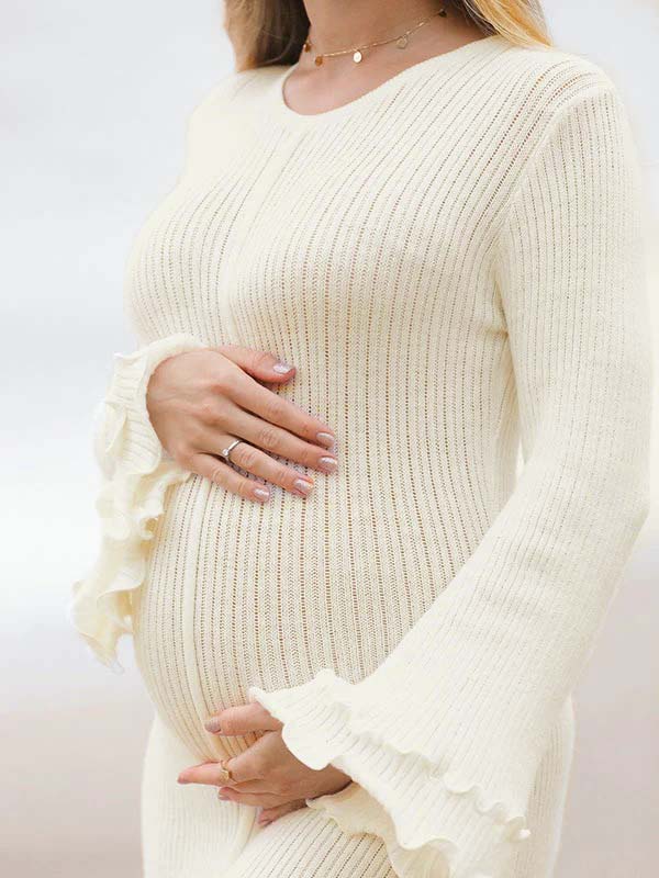 Beaumama robe shooting longue grossesse vacances crochet tricot volants dos nu fluide femme enceinte