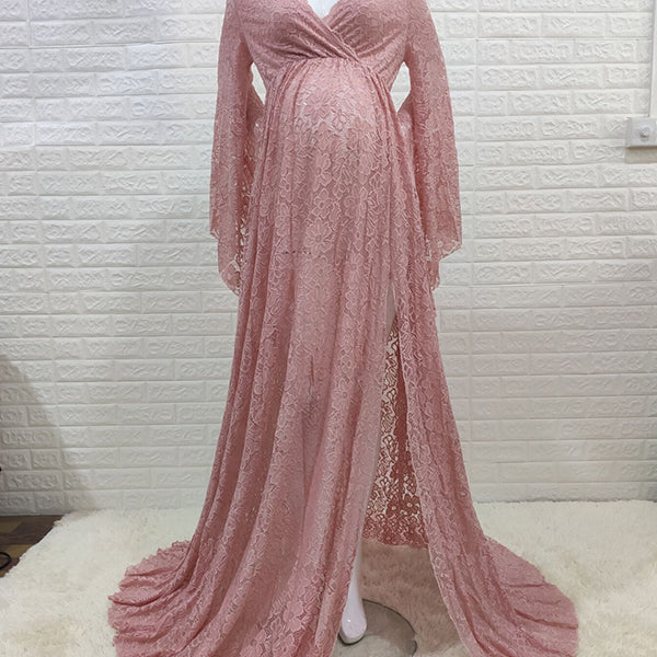 Beaumama robes photo longue grossesse élégant enceinte shooting fendu le côté dentelle queue femme enceinte