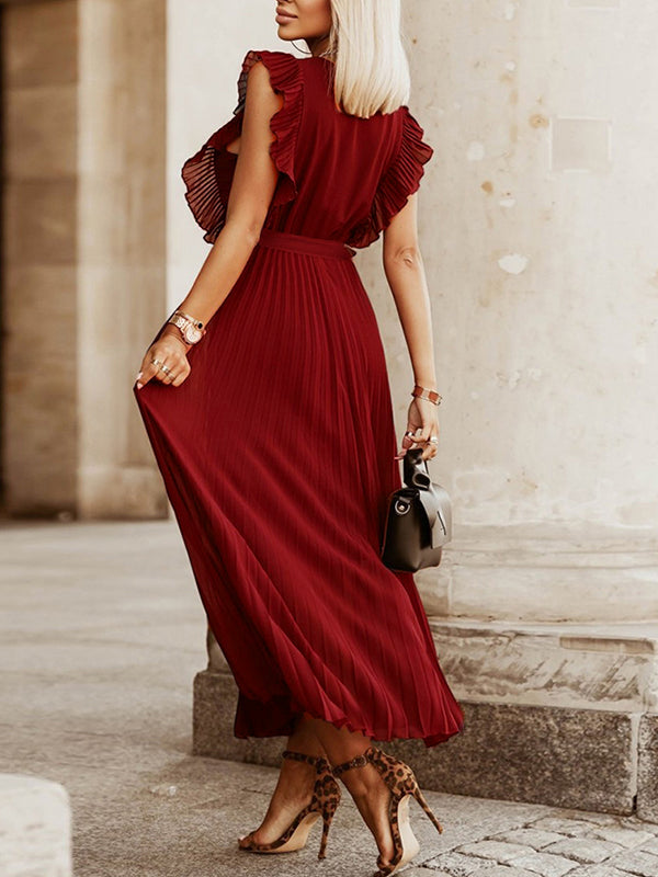 Robe longue grossesse mousseline à volants avec bas plissé