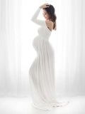 Beaumama photo baby shower robe longue grossesse fluide Col bateau soirée maternité Séance femme enceinte