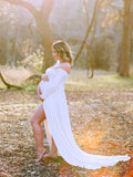 Beaumama robe longue grossesse fluide fendu slit maternité blanche