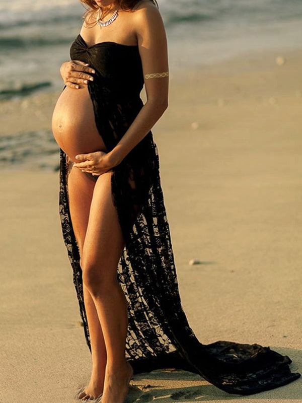 Beaumama robe longue photo de grossesse dentelle vetement bustier fendu shooting femme enceinte