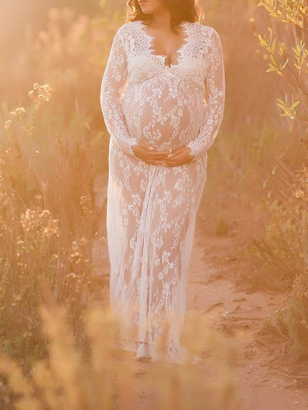 Beaumama robe longue de grossesse transparente dentelle shooting seance photo femme enceinte