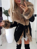 Beaumama grossesse mi-longue manteau ceinture avec fausse fourrure col revers mode femme parka