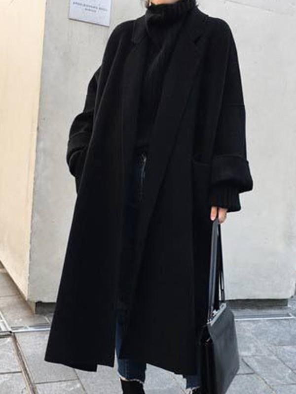 Beaumama longue manteau long en laine fendu le côté ceinture oversized femme enceinte blouson nior