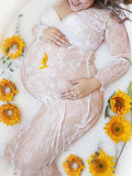 Beaumama photo baby shower robe longue grossesse dentelle v-cou manches longues femme enceinte