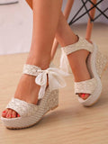 Beaumama sandales à talons compensés à lacets en dentelle sandales de paille pour femmes enceinte