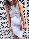 Beaumama mi-longue robe de grossesse vetement noeud rayé faux maternité moulante femme enceinte