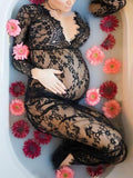 Beaumama photo baby shower robe longue grossesse dentelle v-cou manches longues femme enceinte