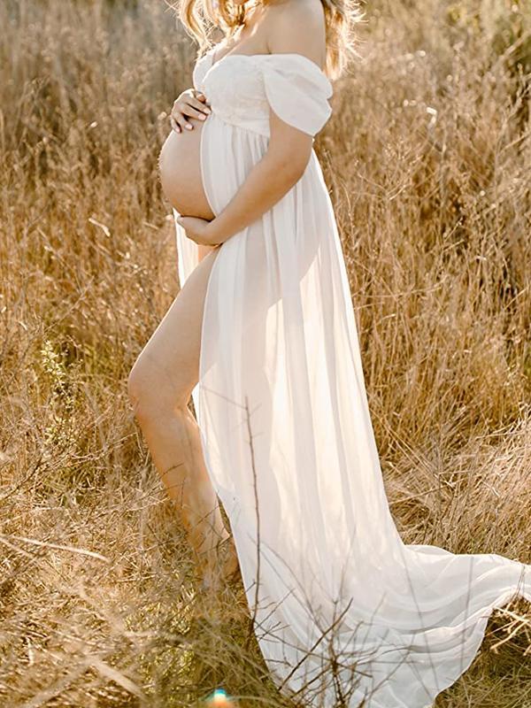 Beaumama robe photo fente avant longue grossesse fluide col bateau femme enceinte