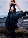 Beaumama robe longue de grossesse fluide fendu bustier élégant photo femme enceinte