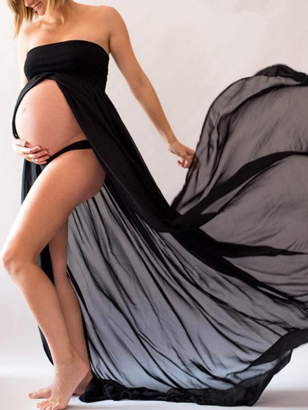 Beaumama robe longue de grossesse fluide fendu bustier élégant photo femme enceinte