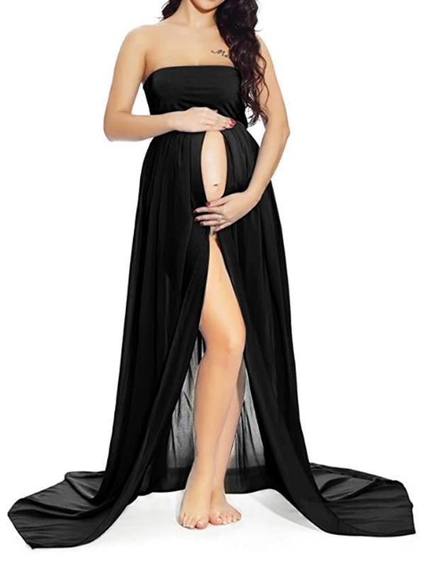 Beaumama robe longue de grossesse fluide fendu bustier élégant photo femme enceinte