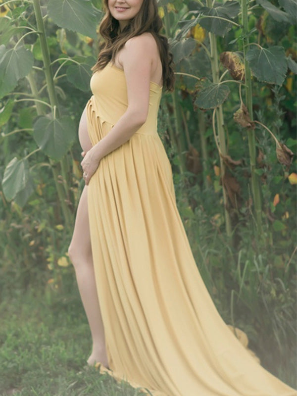 Beaumama 
robe longue de grossesse fluide fendu bustier enceinte shooting jaune