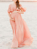 Beaumama robe longue grossesse à volantée fluide  shooting photo rose
