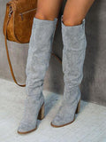 Beaumama bottes cuissardes suédine talon épais élégant femme