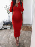 Beaumama robes pulls moulante grossesse rugueux  v-cou manches longues femme enceinte
