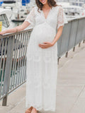Beaumama robe longue de grossesse fluide dentelle v-cou photo maternité