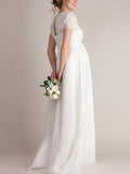 Beaumama robe de mariée grossesse longue fluide dentelle col carré manches courtes élégant soirée enceinte