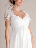 Beaumama robe de mariée grossesse longue fluide dentelle col carré manches courtes élégant soirée enceinte