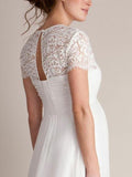 Beaumama robe de mariée grossesse longue fluide dentelle col carré manches courtes élégant soirée enceinte