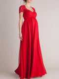 Beaumama robe de mariée grossesse longue fluide dentelle col carré manches courtes élégant soirée enceinte