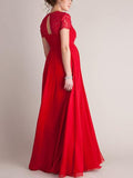 Beaumama robe de mariée grossesse longue fluide dentelle col carré manches courtes élégant soirée enceinte