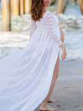 Beaumama robe longue de grossesse en dentelle v-cou fendu enceinte shooting photo