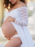 Beaumama robe longue de grossesse en dentelle v-cou fendu enceinte shooting photo