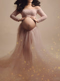 Beaumama robes longue grossese baby shower dentelle bouffante tutu col bateau costume deux pièces femme enceinte
