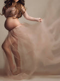 Beaumama robes longue grossese baby shower dentelle bouffante tutu col bateau costume deux pièces femme enceinte