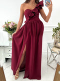 Beaumama robes longue grossese soirée fendu le côté volants asymétrique femme enceinte