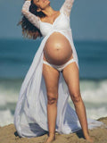 Beaumama robe photo longue grossesse fente avant dentelle col bateau femme enceinte
