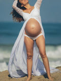 Beaumama robe photo longue grossesse fente avant dentelle col bateau femme enceinte
