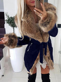 Beaumama grossesse mi-longue manteau ceinture avec fausse fourrure col revers mode femme parka