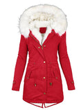 Beaumama grossesse mi-longue parkas doublé polaire fausse fourrure capuche femme veste