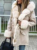 Beaumama grossesse mi-longue manteau avec fausse fourrure parka capuche décontracté femme